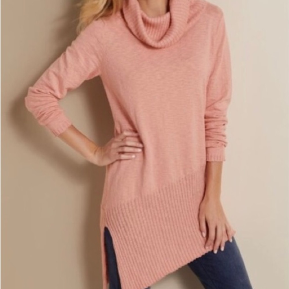 Soft Surroundings~Light Pink 'Hollis' Soft Textured Knit Cowl Neck Sweater~Sz PM
